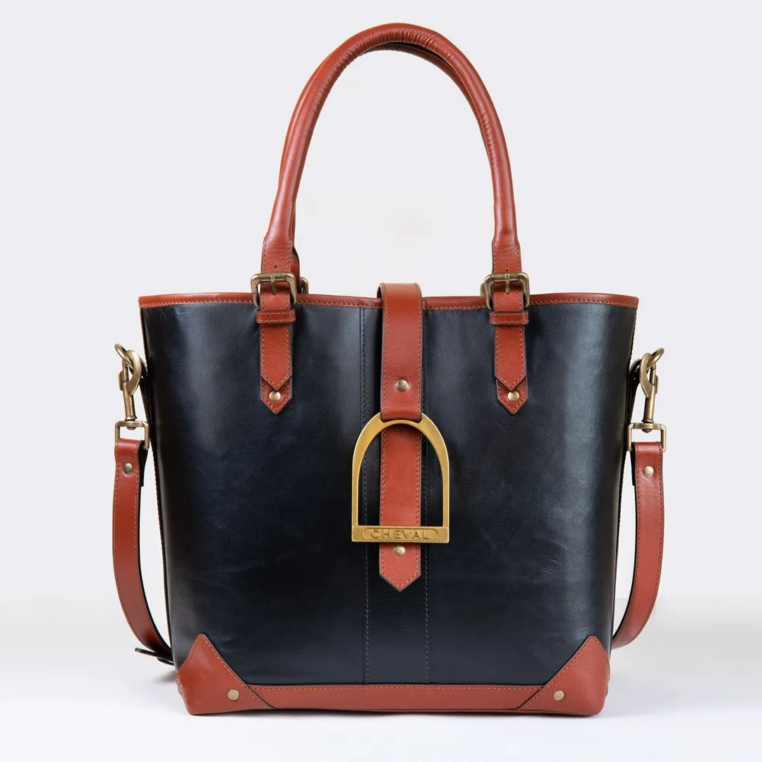 Signature - Equestrian Stirrup Tote Bag Two Tone Italian Leather