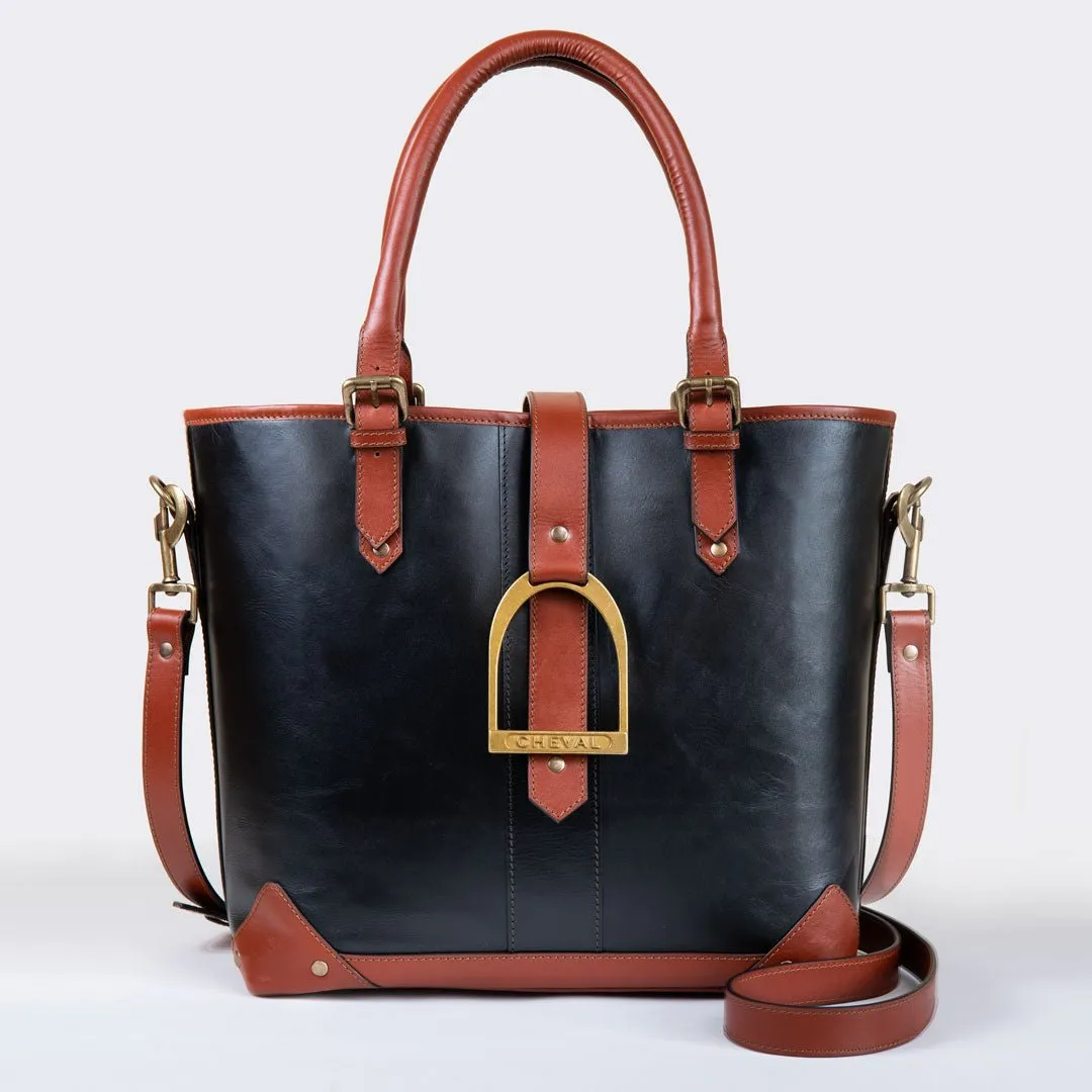 Signature - Equestrian Stirrup Tote Bag Two Tone Italian Leather