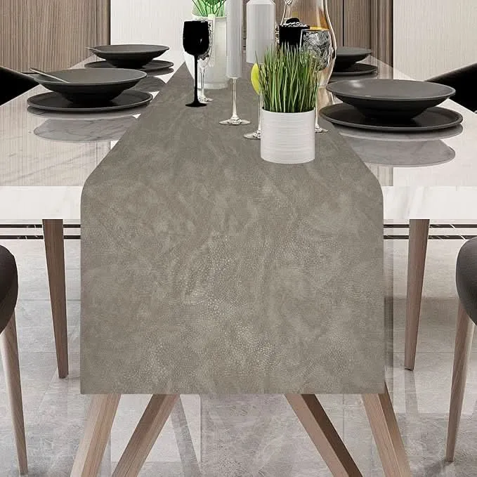 Silver Faux Leather Table Runner