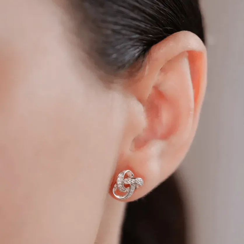 Sterling Silver Celtic Trinity Earrings Adorned By White Crystals SW98