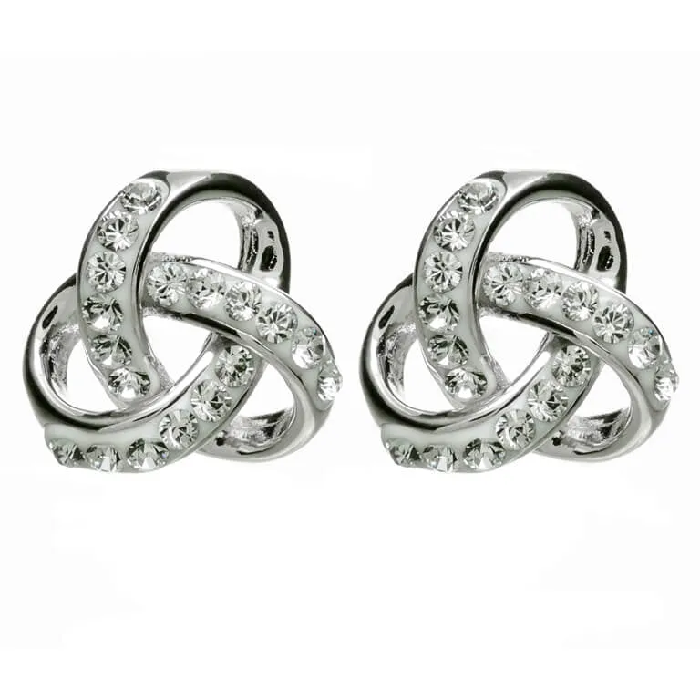 Sterling Silver Celtic Trinity Earrings Adorned By White Crystals SW98