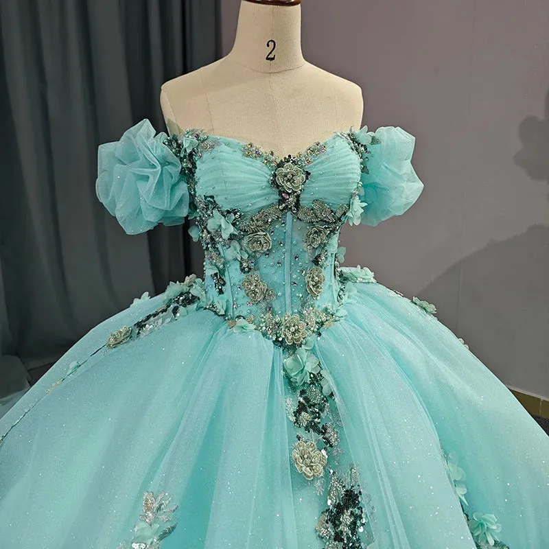 Stylish Cap Sleeve Sweetheart Evening Party Dress Quinceanera Dresses with 3D Appliques