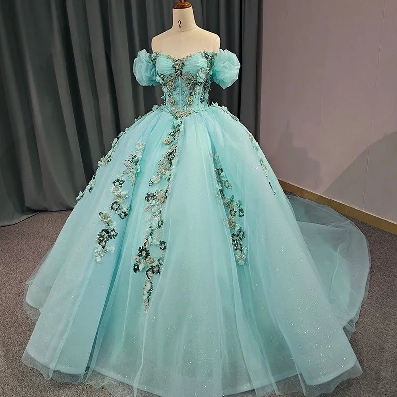 Stylish Cap Sleeve Sweetheart Evening Party Dress Quinceanera Dresses with 3D Appliques