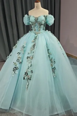 Stylish Cap Sleeve Sweetheart Evening Party Dress Quinceanera Dresses with 3D Appliques