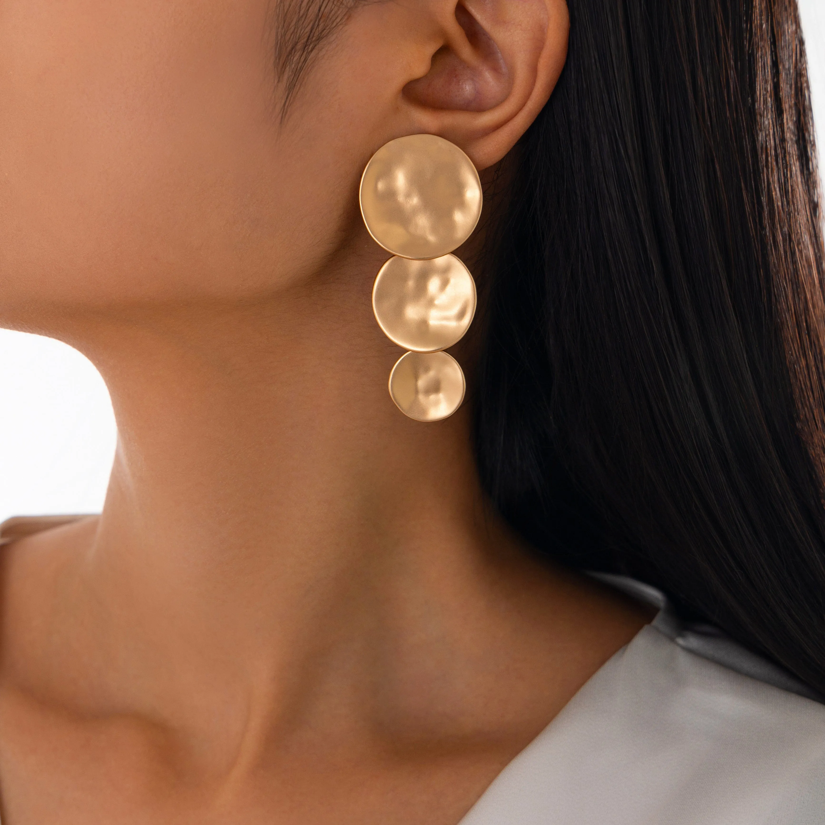 Stylish Chunky Triple Round Disk Earrings