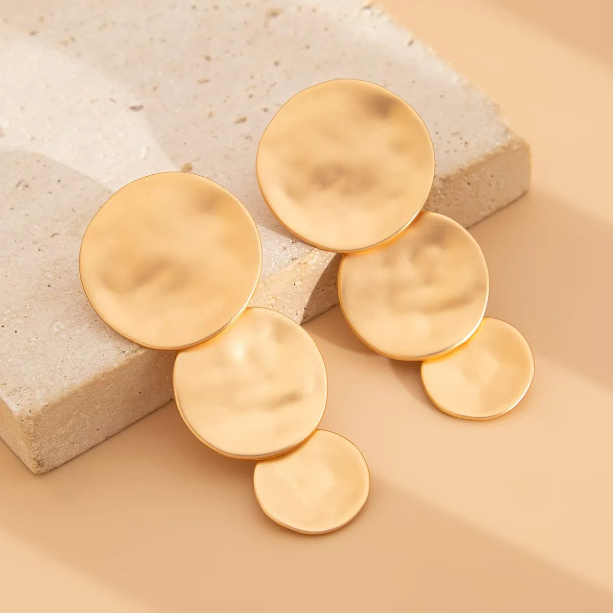 Stylish Chunky Triple Round Disk Earrings
