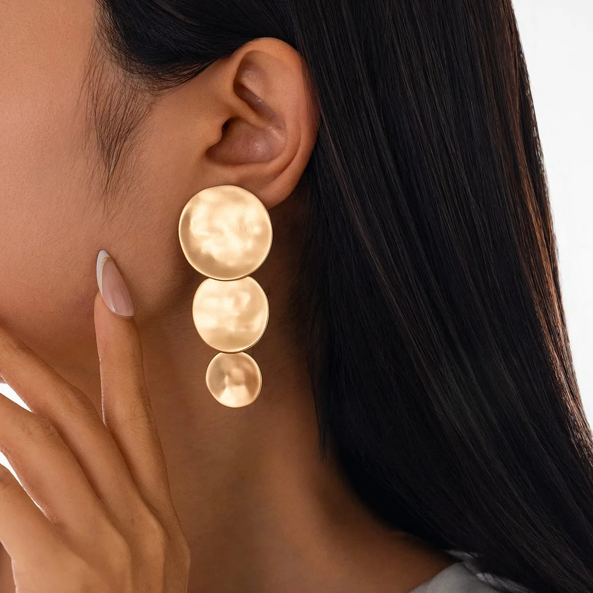 Stylish Chunky Triple Round Disk Earrings
