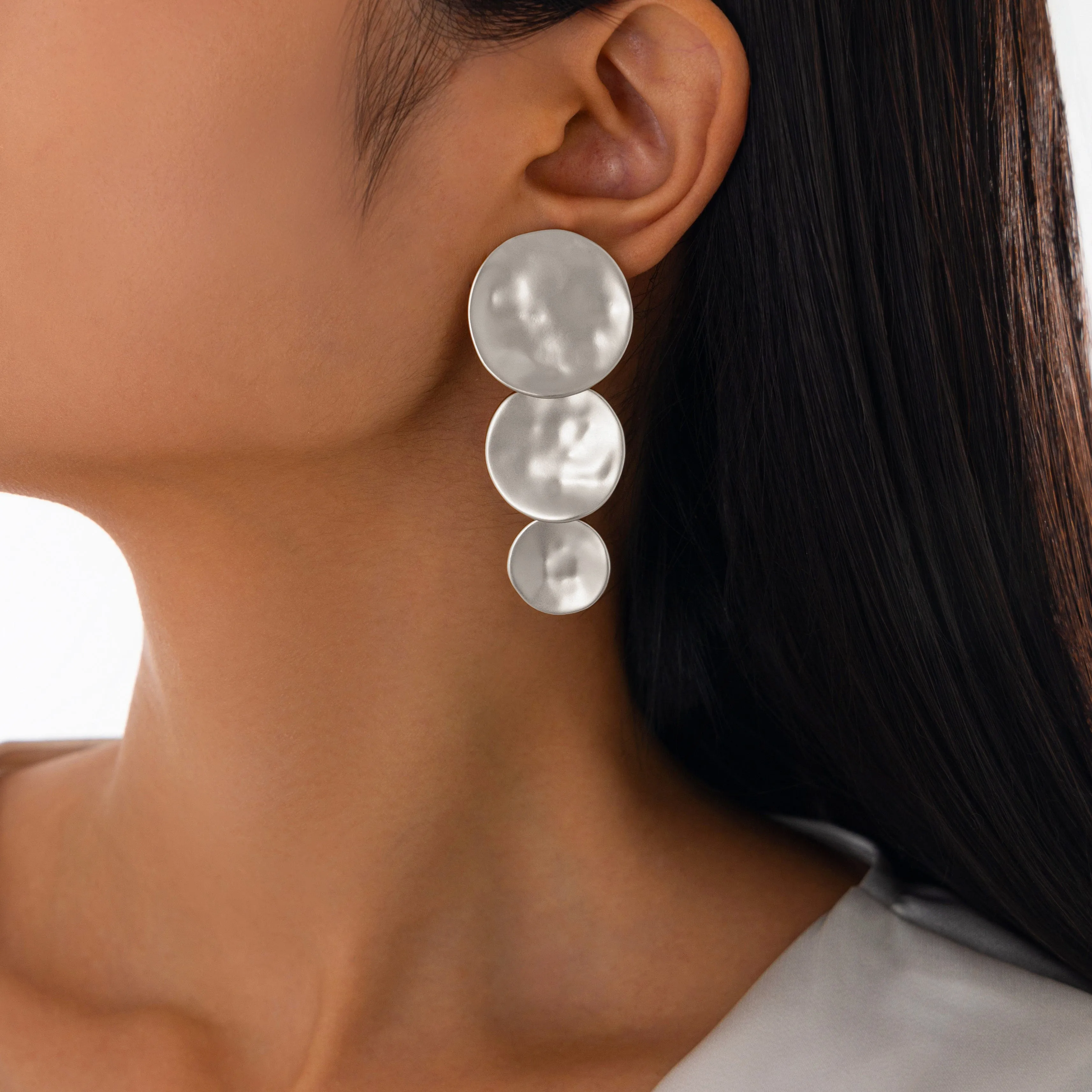 Stylish Chunky Triple Round Disk Earrings