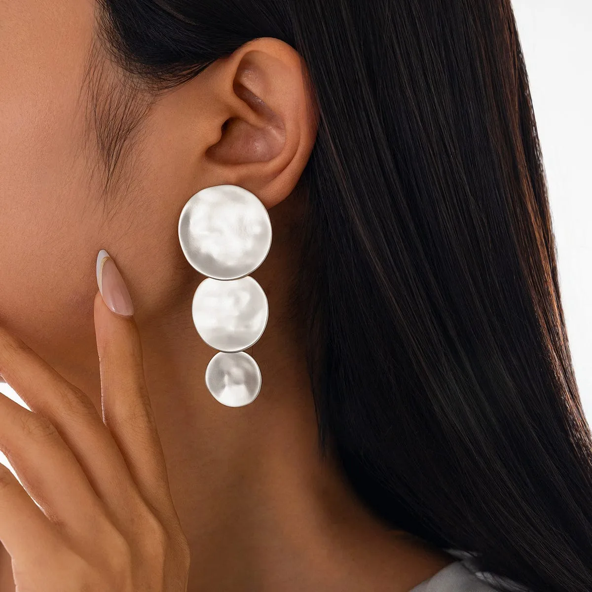Stylish Chunky Triple Round Disk Earrings