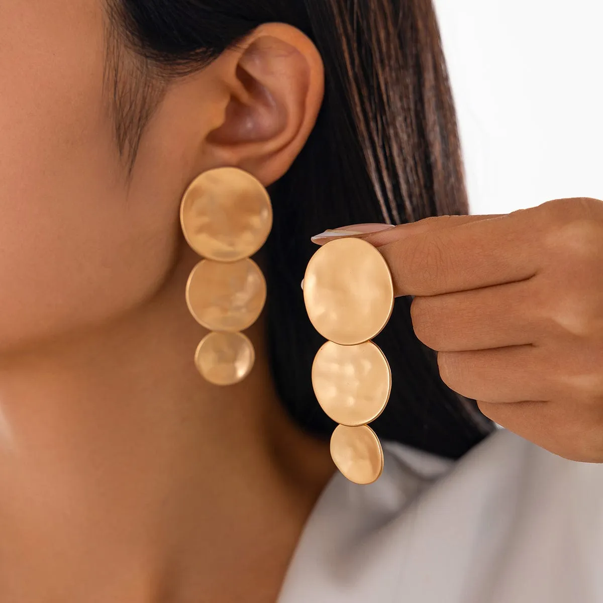 Stylish Chunky Triple Round Disk Earrings