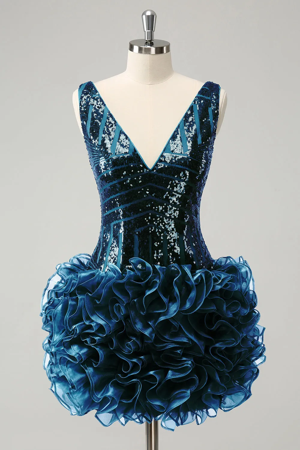 Stylish Dark Green Bodycon V Neck Sequin Short Homecoming Dress with Detachable Skirt