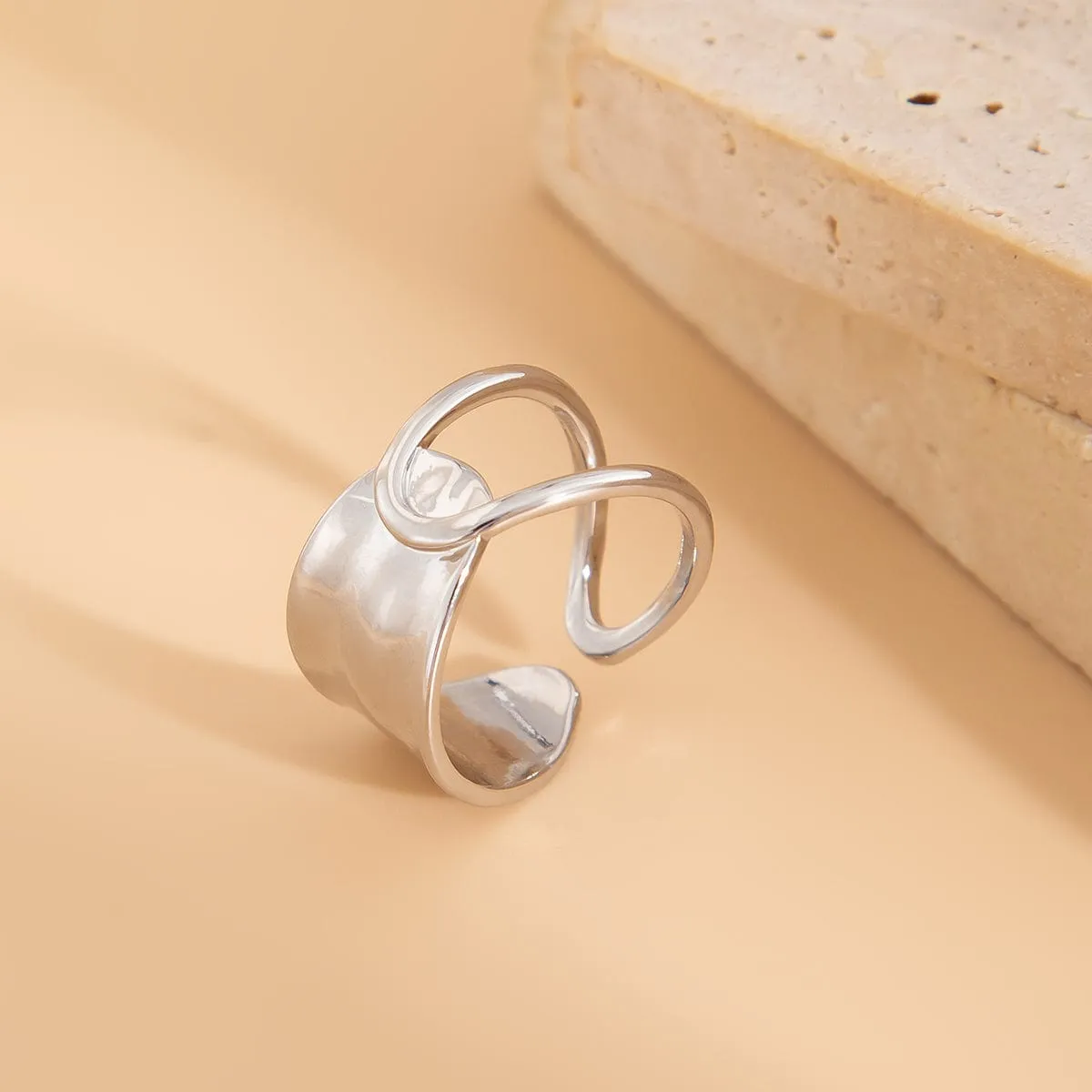 Stylish Gold Silver Plated Hollow Glossy Ring