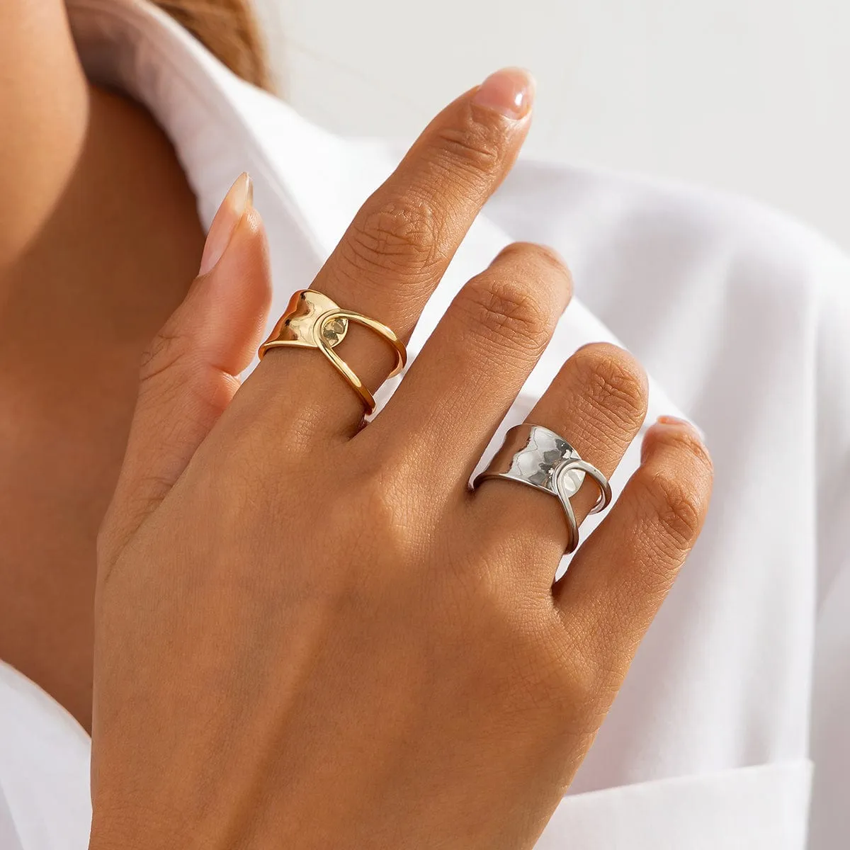 Stylish Gold Silver Plated Hollow Glossy Ring