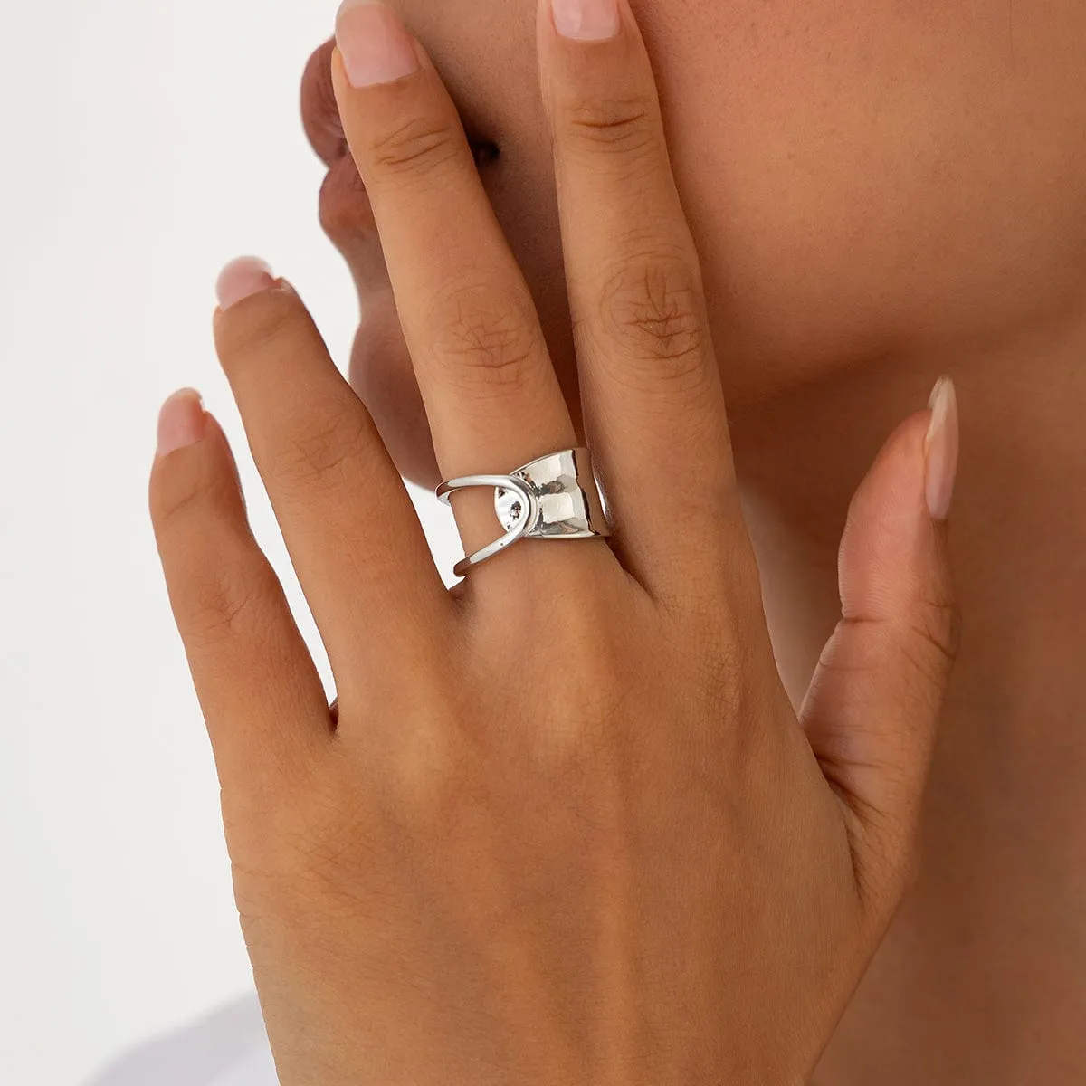 Stylish Gold Silver Plated Hollow Glossy Ring