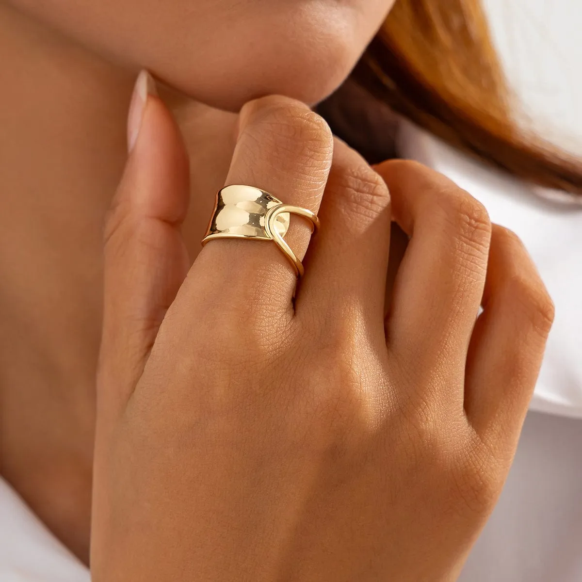 Stylish Gold Silver Plated Hollow Glossy Ring