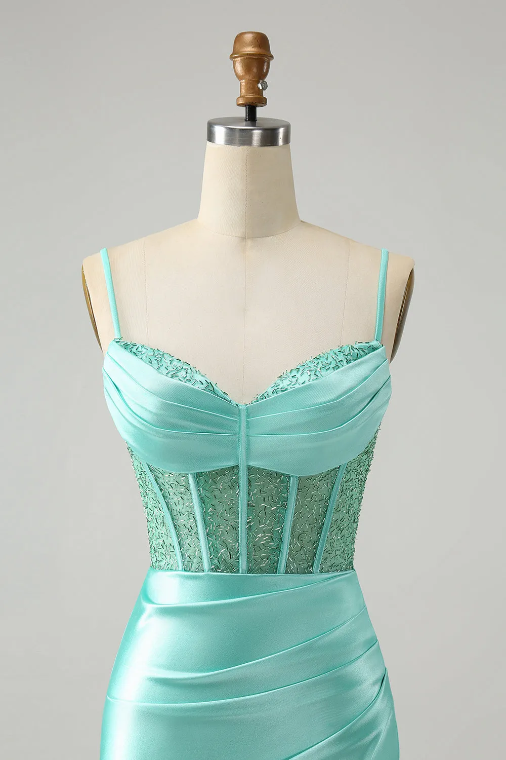Stylish Light Green Bodycon Lace Up Back Corset Short Homecoming Dress with Slit