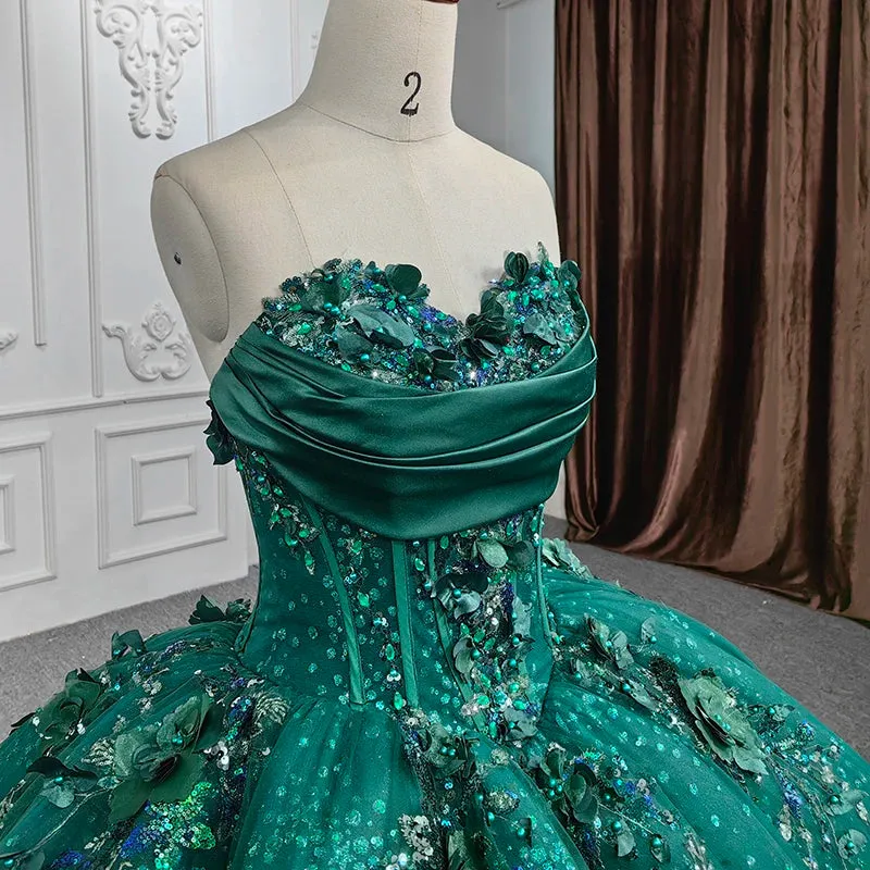 Stylish Strapless Appliques Ball Gown Sequins Court Train Evening Party Dresses