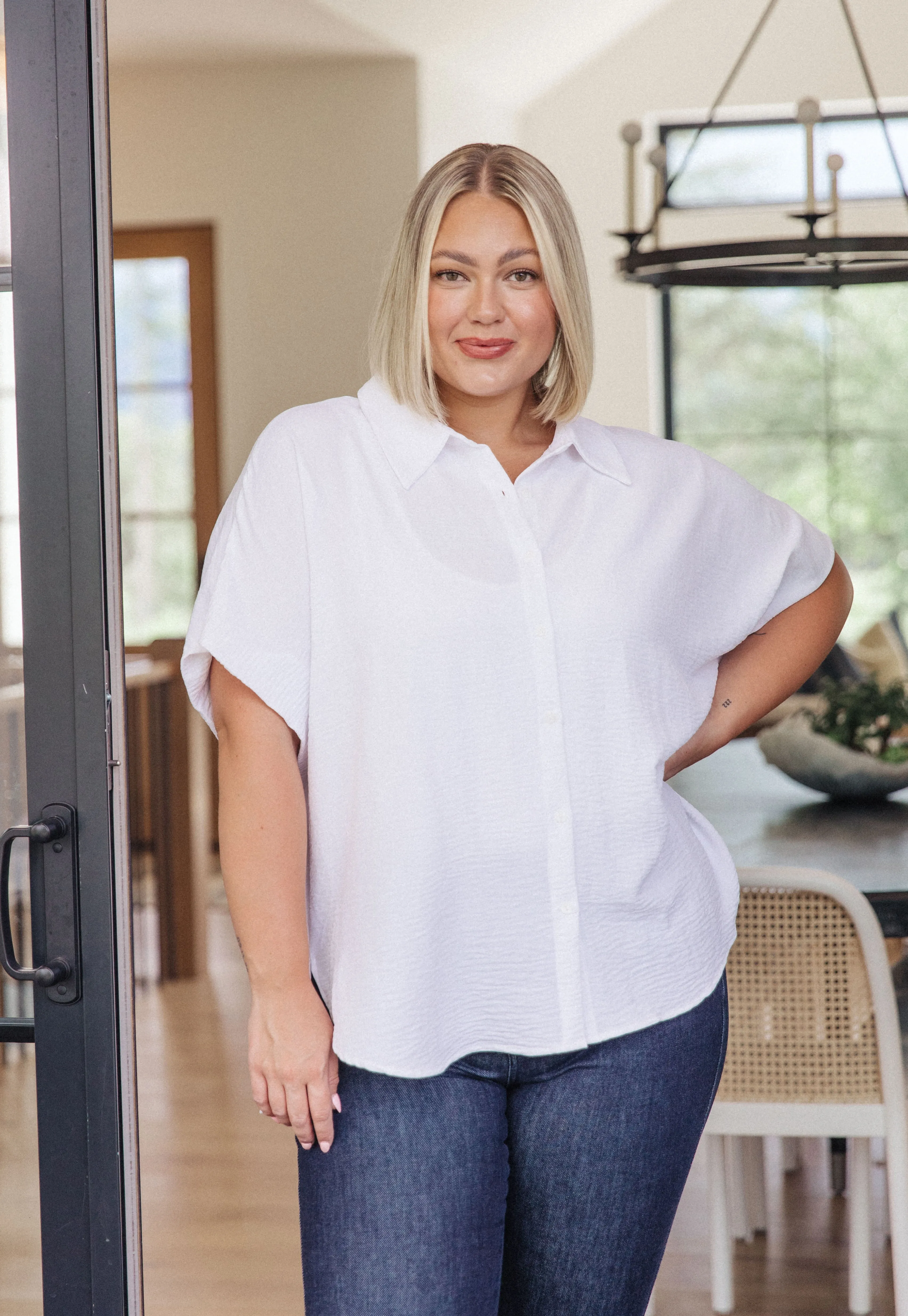 Sweet Simplicity Button-Up Blouse in Fresh White