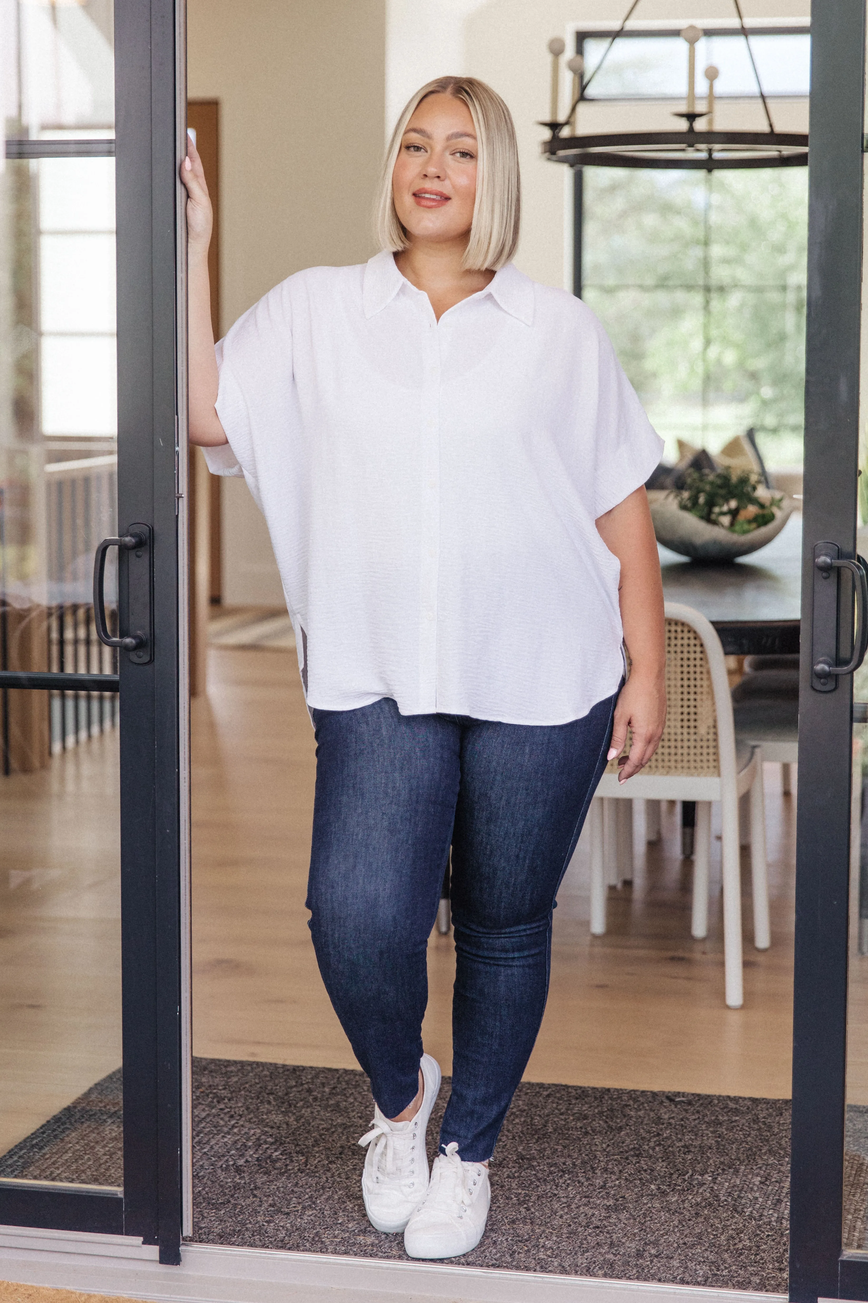 Sweet Simplicity Button-Up Blouse in Fresh White