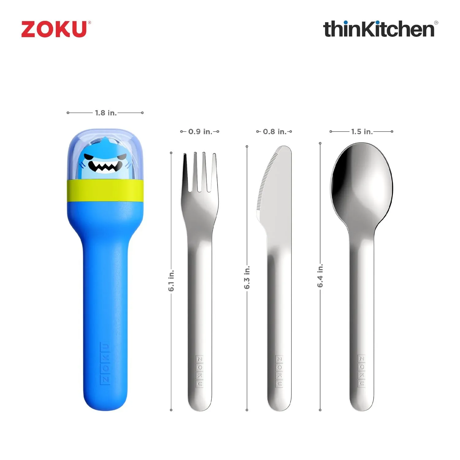 thinKitchen™ Zoku Stainless Steel Kids Pocket Utensil Set, Shark