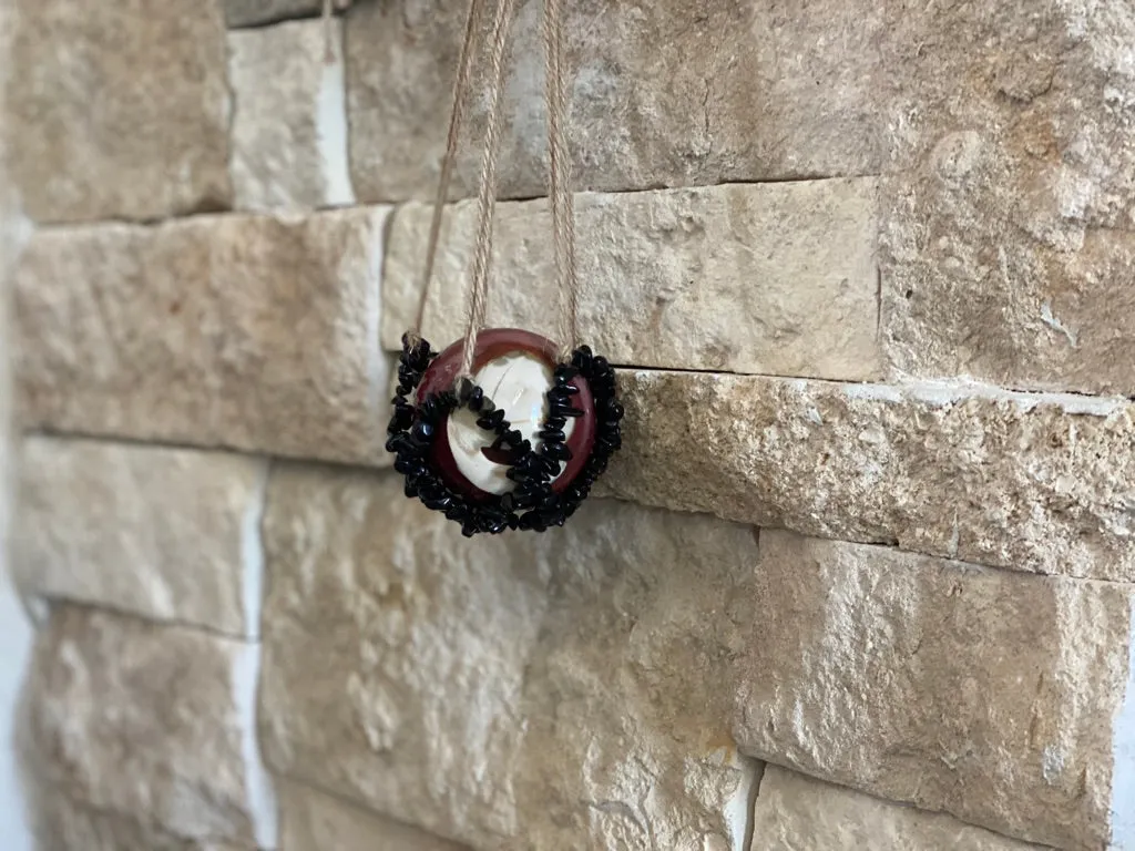 Unique and Fun Knotted Rope Sphere Holder with Gemstone Chips FB3186