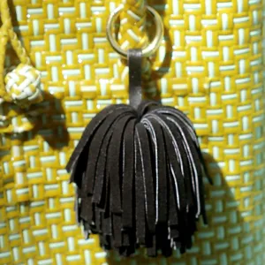 Upcycled Suede Leather Pom Tassel Bag Charm - in Black