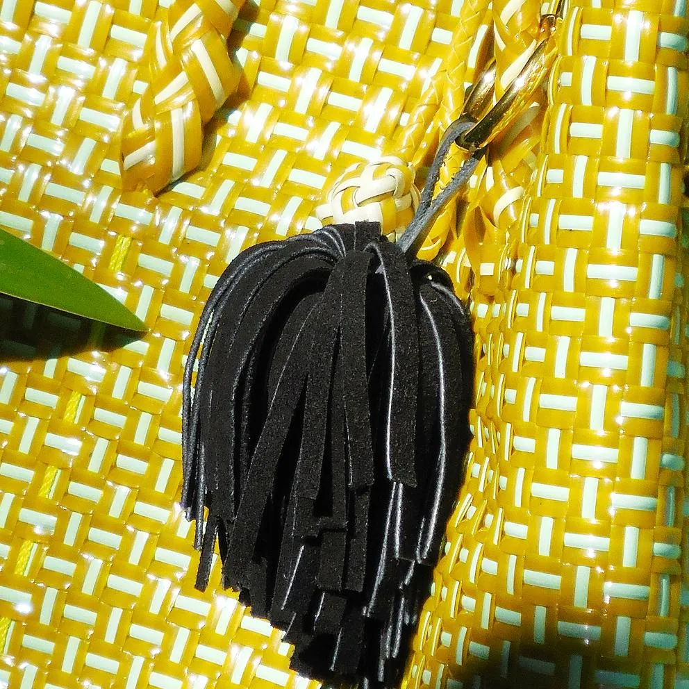Upcycled Suede Leather Pom Tassel Bag Charm - in Black
