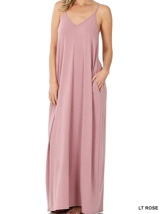 V-Neck Spaghetti-Strap Pocket Maxi Dress