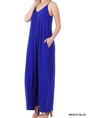V-Neck Spaghetti-Strap Pocket Maxi Dress