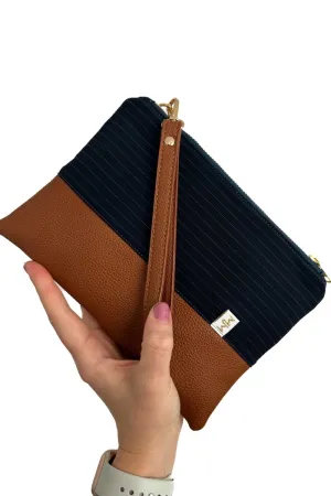 Vintage Navy Pinstripe Convertible Crossbody Wristlet  with Compartments