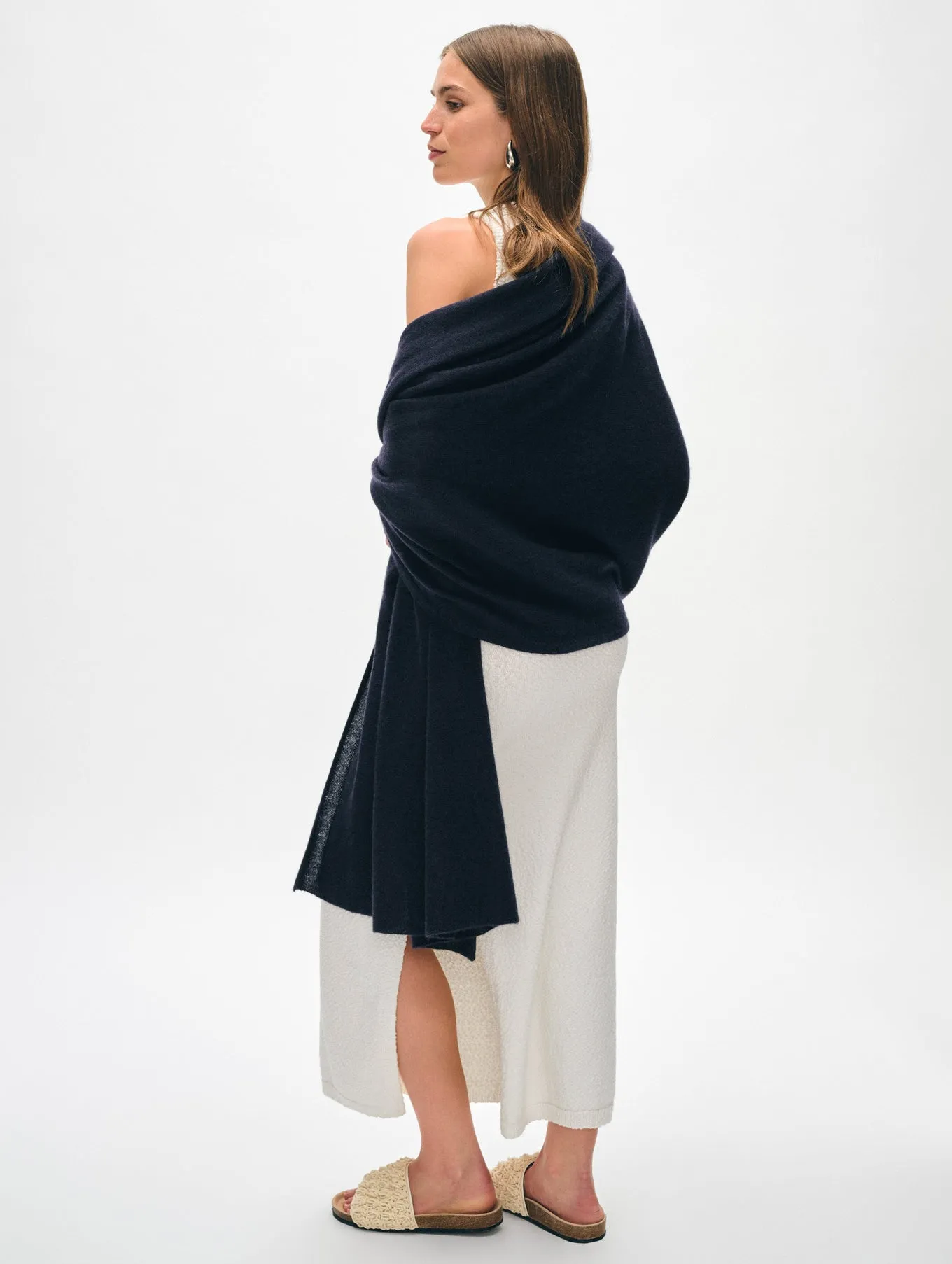 White   Warren - Cashmere Travel Wrap - Deep Navy