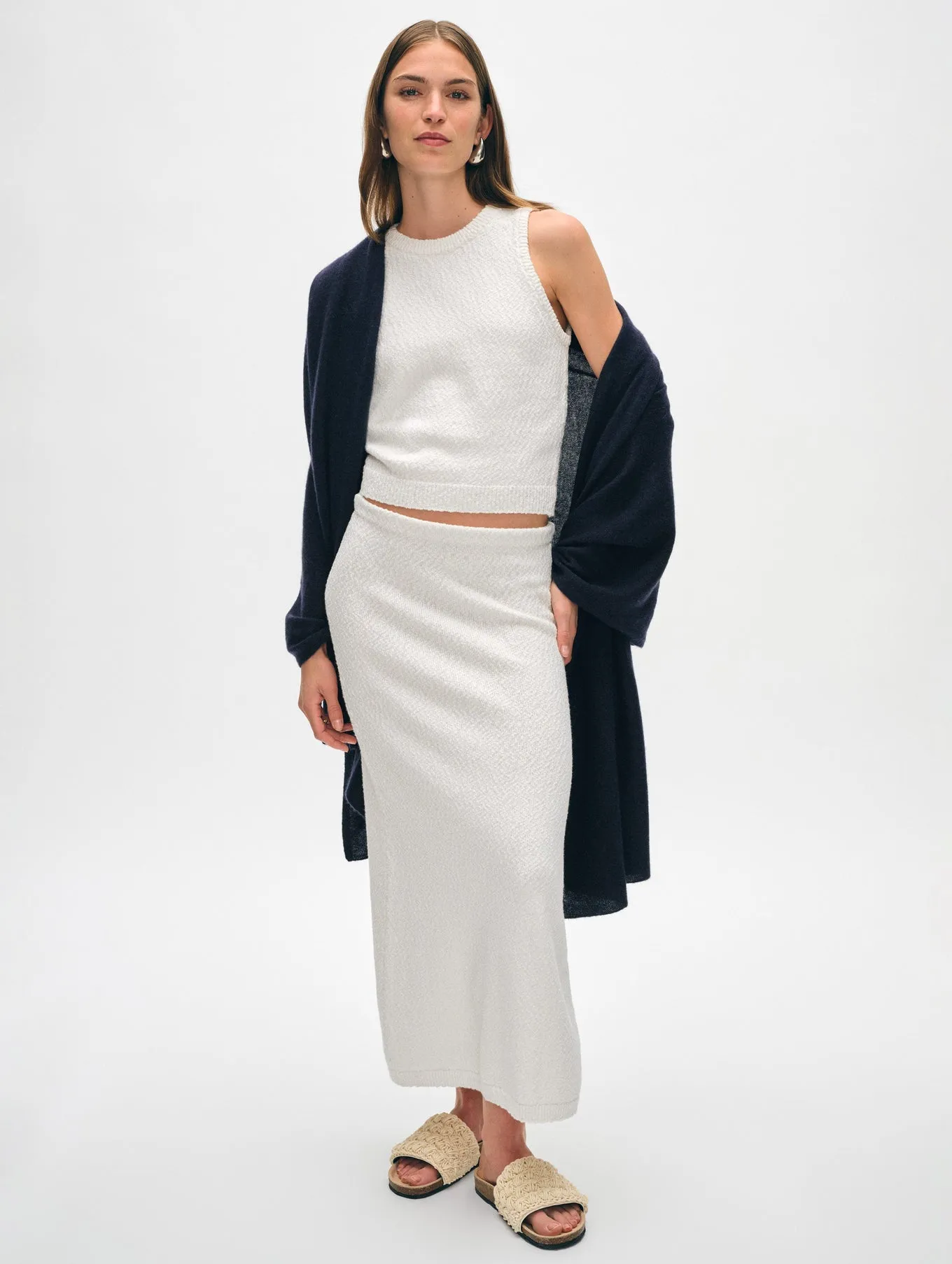 White   Warren - Cashmere Travel Wrap - Deep Navy