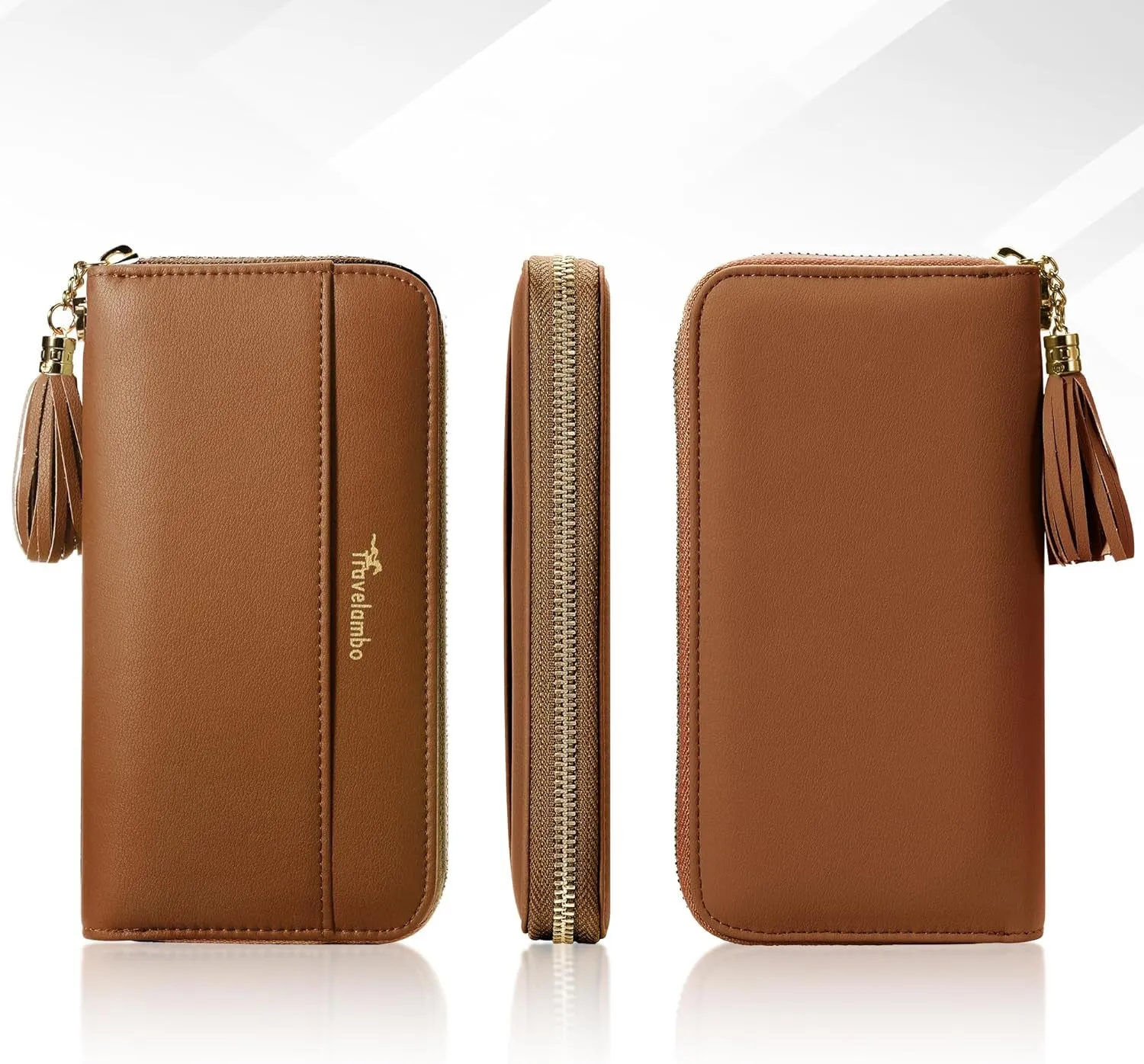 Womens Tassel Bifold Wallet, Long Clutch with Wristlet Strap