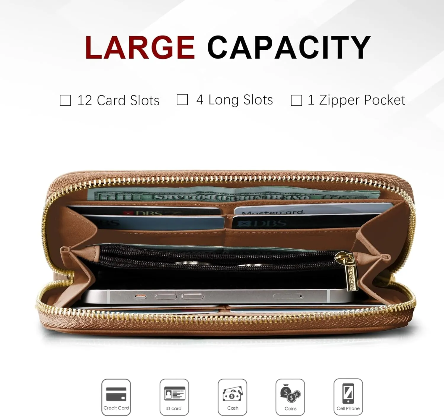Womens Tassel Bifold Wallet, Long Clutch with Wristlet Strap