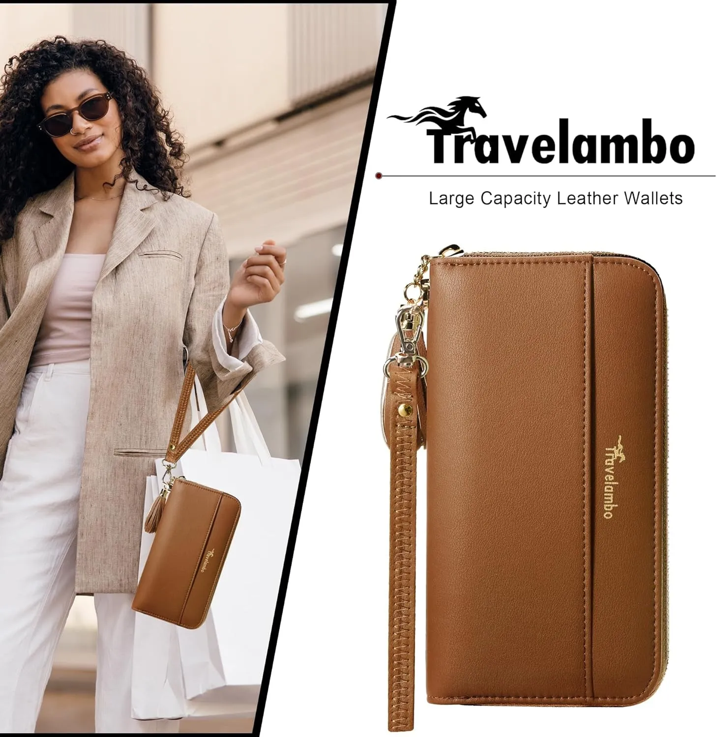 Womens Tassel Bifold Wallet, Long Clutch with Wristlet Strap