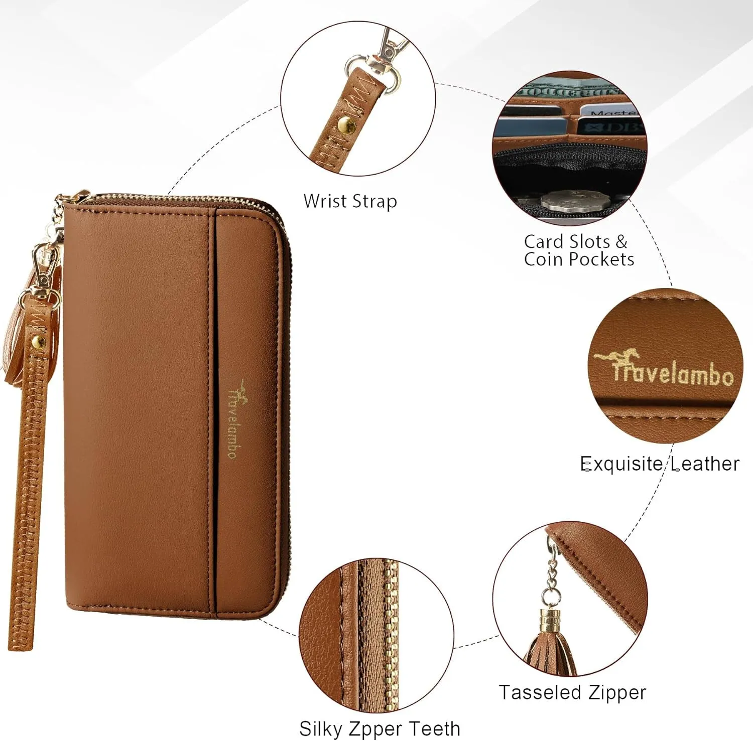 Womens Tassel Bifold Wallet, Long Clutch with Wristlet Strap