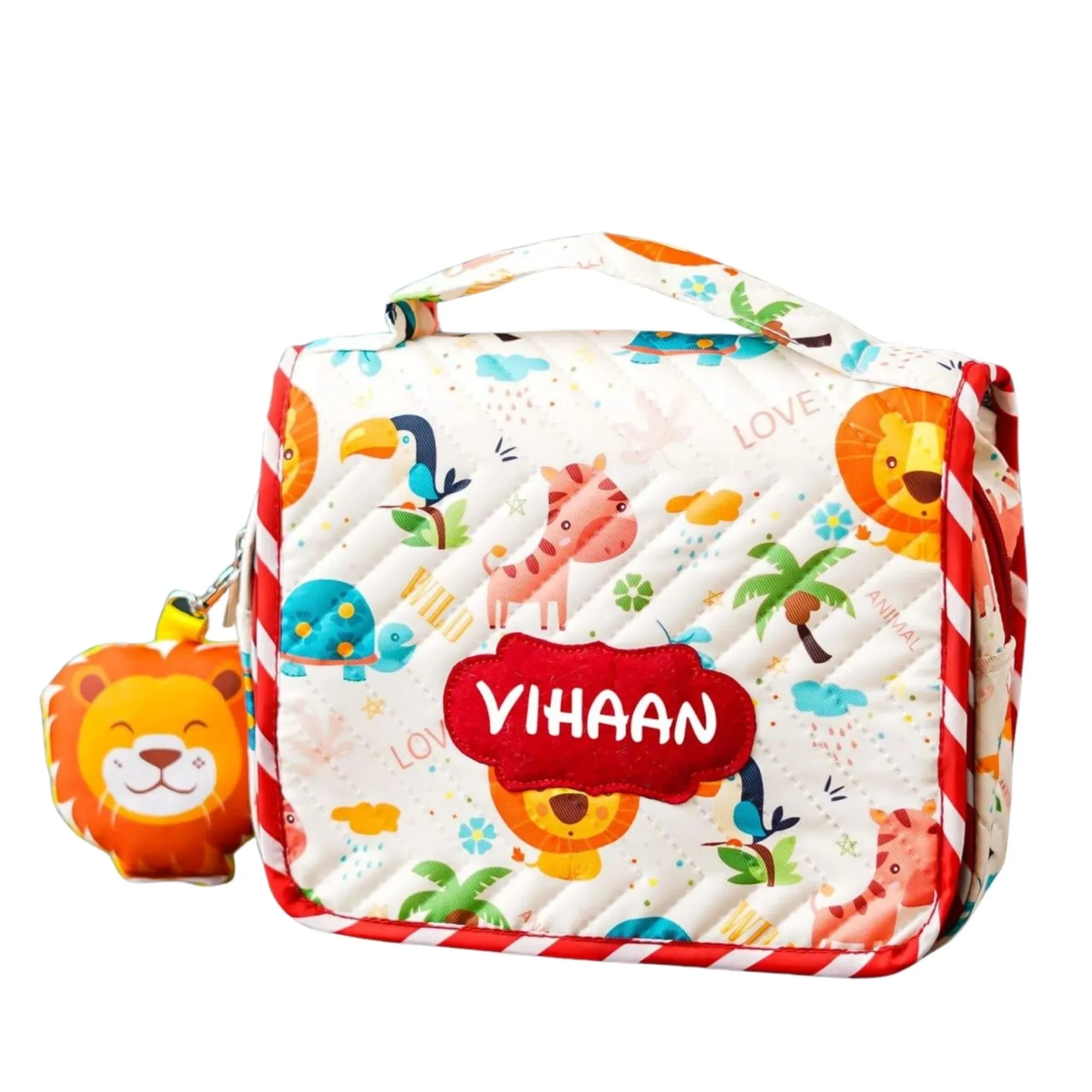 Your Gift Studio Animal Print Customised Multipurpose Travel Kit For Kids (Red)
